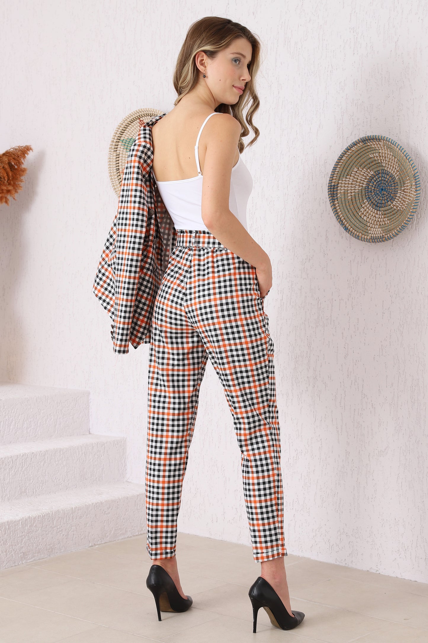 Double Breasted Gingham Blazer & Pant