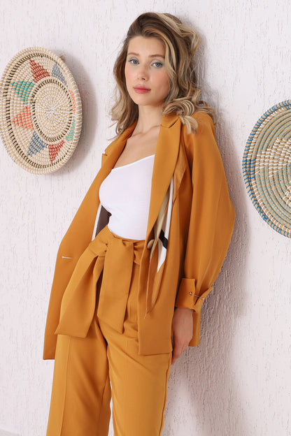 Blazer with Silk Scarf Stitched and Wide-leg pant